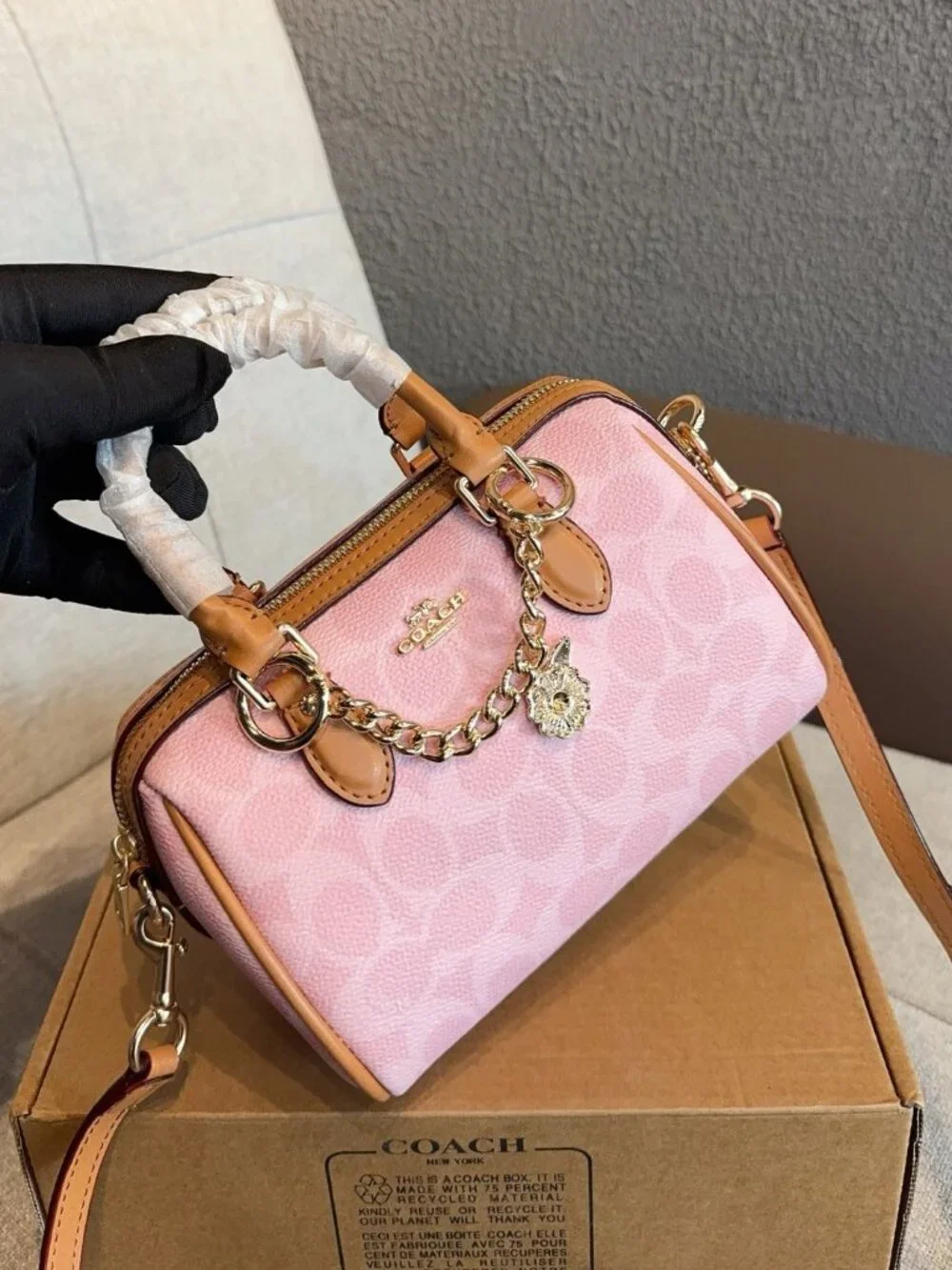 NWT Coach Mini Rowan Crossbody Bag In Signature Canvas Pink Powder CEK79 - Picture 7 of 9